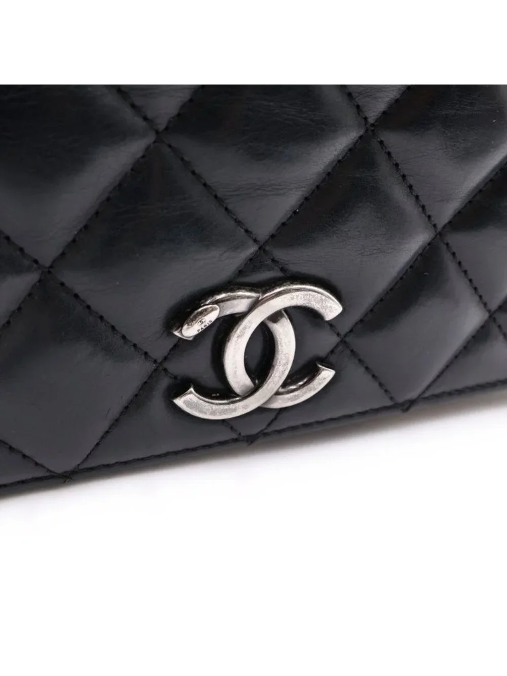 Chanel Quilted Lambskin Shoulder Bag Black Silver